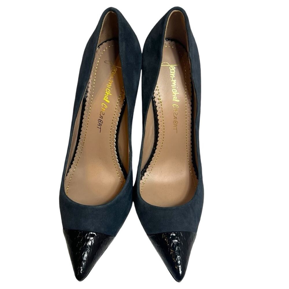 JEAN MICHEL CAZABAT Eris Black Suede Lizard Pointed Cap Toe Pump Heels Sz 40